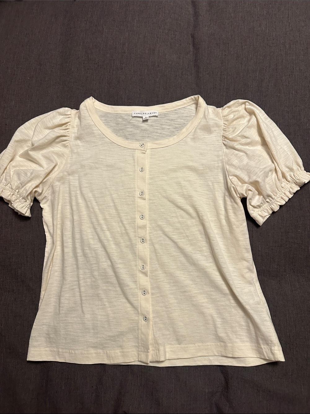 Cream Puff-Sleeve Button-Front Top